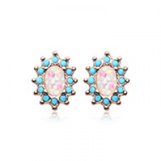 Rose Gold Elegant Opal Turquoise Ear Stud Earrings