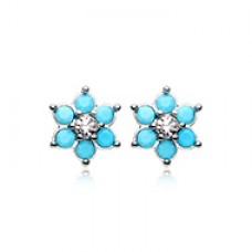 Turquoise Spring Flower Sparkle Ear Stud Earrings