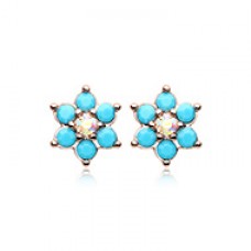 Rose Gold Turquoise Spring Flower Sparkle Ear Stud Earrings