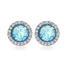 Round Crown Opal Jeweled Ear Stud Earrings