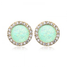 Golden Round Crown Opal Jeweled Ear Stud Earrings