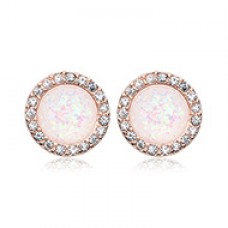 Rose Gold Round Crown Opal Jeweled Ear Stud Earrings