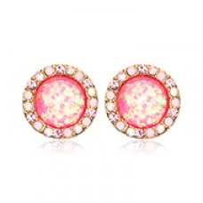 Golden Round Crown Opal Jeweled Combo Ear Stud Earrings