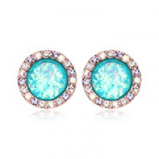 Rose Gold Round Crown Opal Jeweled Combo Ear Stud Earrings