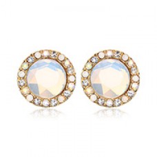 Golden Round Crown Faceted Jeweled Combo Ear Stud Earrings