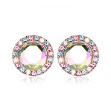 Rose Gold Round Crown Faceted Jeweled Combo Ear Stud Earrings