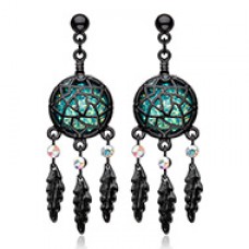 Blackline Opal Dreamcatcher Feather Earring