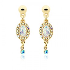 Golden Opal Elegance Dangle Ear Stud Earrings