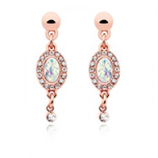 Rose Gold Opal Elegance Dangle Ear Stud Earrings