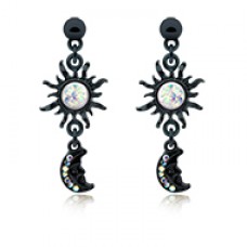 Black Celestial Sun Moon Dangle Ear Stud Earring
