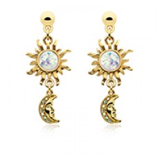 Golden Celestial Sun Moon Dangle Ear Stud Earring