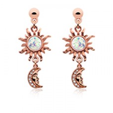 Rose Gold Celestial Sun Moon Dangle Ear Stud Earring