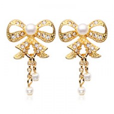 Golden Bow-Tie Splendid Dangle Ear Stud Earrings