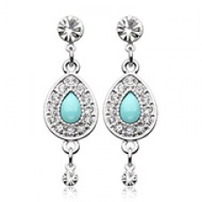 CZ Dangle Avice Turquoise Multi-Gem Ear Stud Earrings