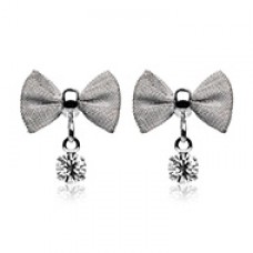 Dainty Mesh Bow Gem Dangle Ear Stud Earrings