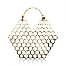 Golden Honeycomb Brass Ear Hoop Earrings