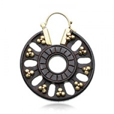 Golden Tribal Wooden Brass Ear Hoop Earrings