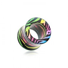 Rainbow Zebra Double Flared Ear Gauge Tunnel Plug