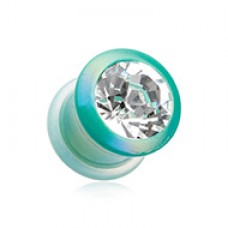 Metallic Coated Iridescent Gem Single Flared Ear Gauge Plug