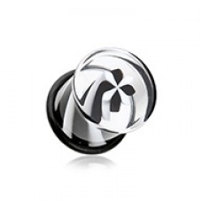 Black & White Pinwheel Stripes Acrylic Single Flared Plug