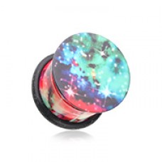 Cosmic Pink Green Galaxy Acrylic Single Flared Ear Gauge Plug