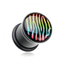 Vibrant Zebra Stripe Acrylic Logo Single Flared Ear Gauge Plug