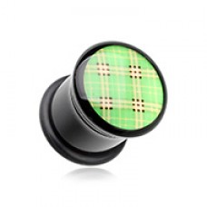 Tartan Plaid Acrylic Logo Single Flared Ear Gauge Plug