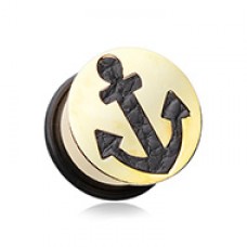 Golden Leather Filled Anchor Ear Gauge Plug