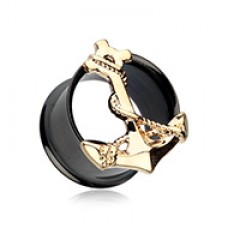 Golden Naval Anchor Ear Gauge Tunnel Plug