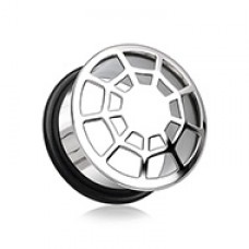 Spider Web Convex Single Flared Ear Gauge Hollow Plug
