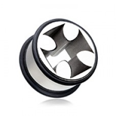 Iron Cross Solid Steel No Flare Ear Gauge Tunnel Plug