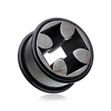 Blackline Iron Cross Solid Steel No Flare Ear Gauge Tunnel Plug
