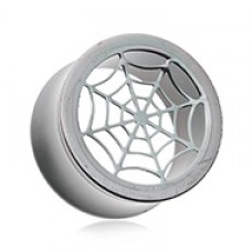 Black Spider Web Steel Double Flared Ear Gauge Hollow Plug