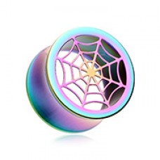 Colorline Spider Web Steel Double Flared Ear Gauge Hollow Plug
