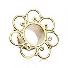 Golden Brass Bali Floral Filigree Ear Gauge Tunnel Plug