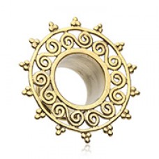 Golden Brass Bali Sun Filigree Ear Gauge Tunnel Plug