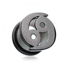 Cancer Zodiac Astrology Sign Black Single Flared Ear Gauge Plug