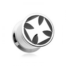 Steel Black Iron Cross Threaded Ear Gauge Plug