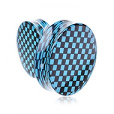 Supersize Classic Checker Inlay Double Flared Ear Gauge Plug
