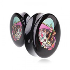 Supersize Gypsy Sugar Skull Double Flared Ear Gauge Plug