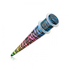 Rainbow Zebra Acrylic Ear Stretching Taper