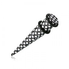 Black on White Polka Dot Acrylic Ear Stretching Taper