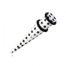 White on Black Polka Dot Acrylic Ear Stretching Taper