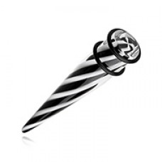 Black & White Pinwheel Stripes Acrylic Ear Stretching Taper