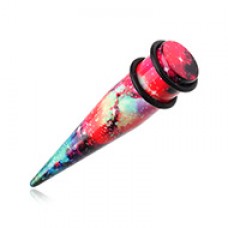 Cosmic Pink Green Galaxy Acrylic Ear Stretching Taper