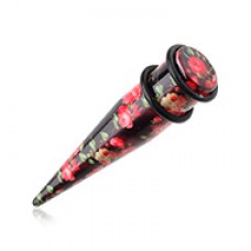 Black Pink Floral Print Acrylic Ear Stretching Taper