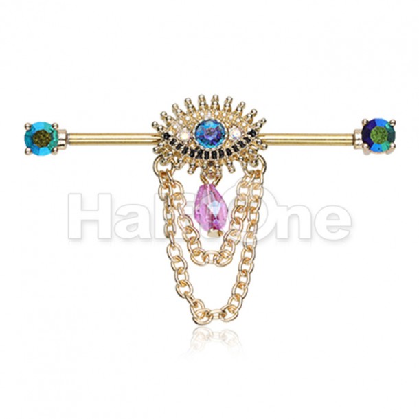 All Seeing Evil Eye Chain Industrial Barbell All Seeing Evil Eye Chain Industrial Barbell