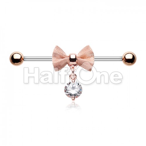 Rose Gold Adorable Mesh Bow-Tie Industrial Barbell