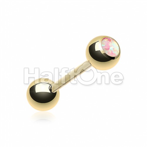 Golden Opal Ball Sparkle Barbell Tongue Ring