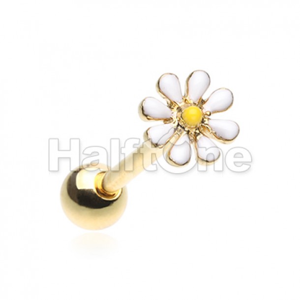 Golden Daisy Flower Barbell Tongue Ring